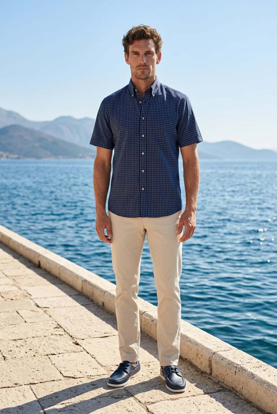 NorthCrest Men's Wrinkle Free Plaid Short Sleeve Button Down Shirt